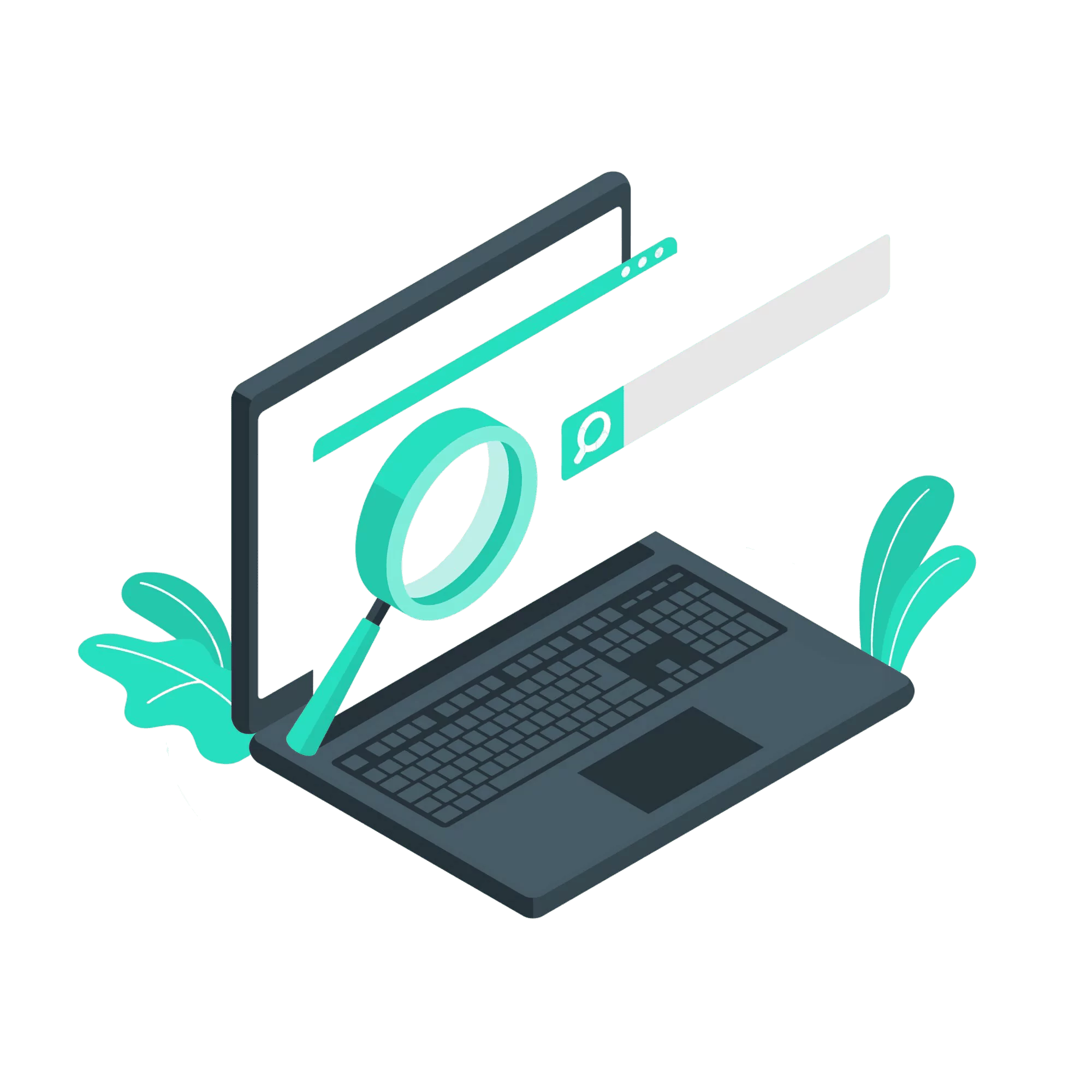 מסך מחשב שמראה זכוכית מגדלת ושורת חיפוש